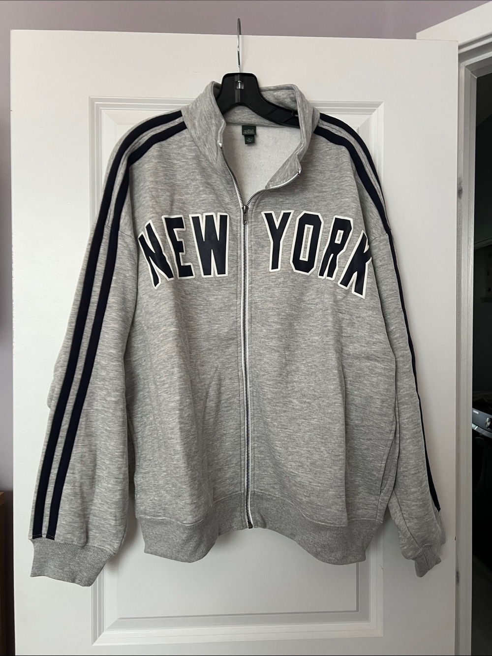 wild fable Grey Zip-Up 'New York' Track Jacket with Navy Stripes